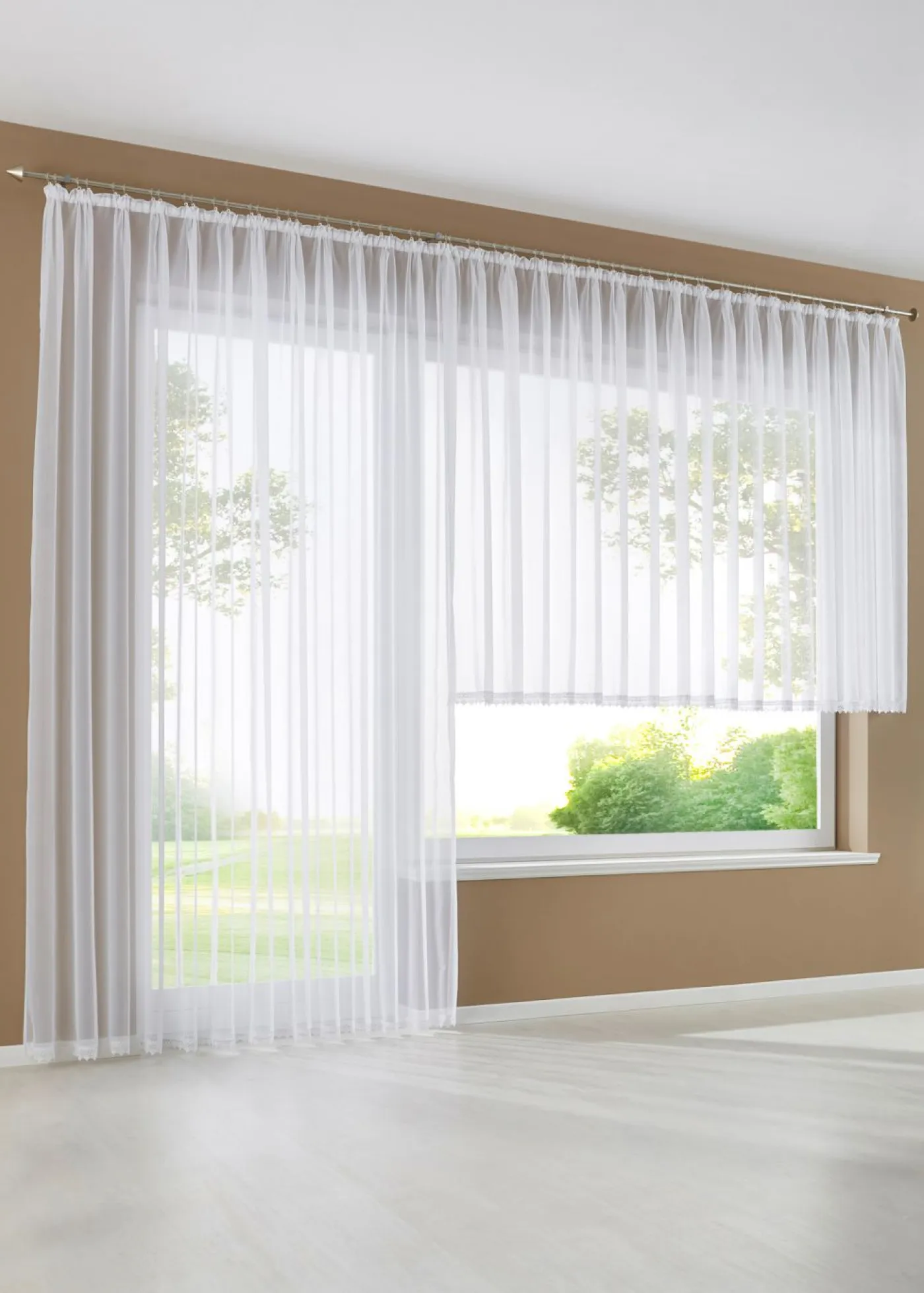 bonprix bonprix Cortinas Semitransparentes>Estor de poliéster reciclado con borde de encaje Blanco