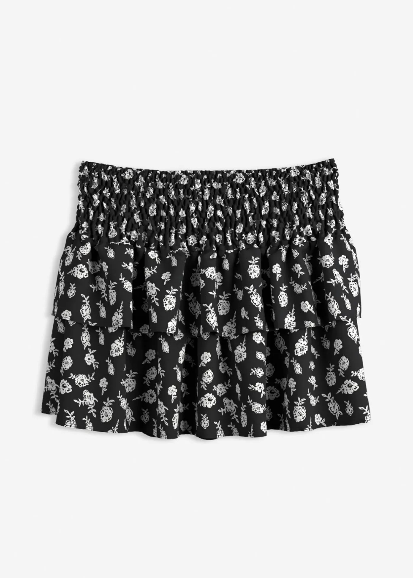 bonprix bonprix Faldas>Falda a capas de tejido arrugado estructurado Negro-blanco lana