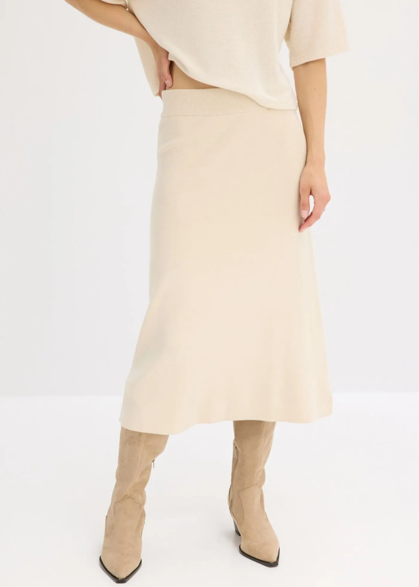 bonprix bonprix Faldas>Falda acampanada de punto gris guijarro moteado