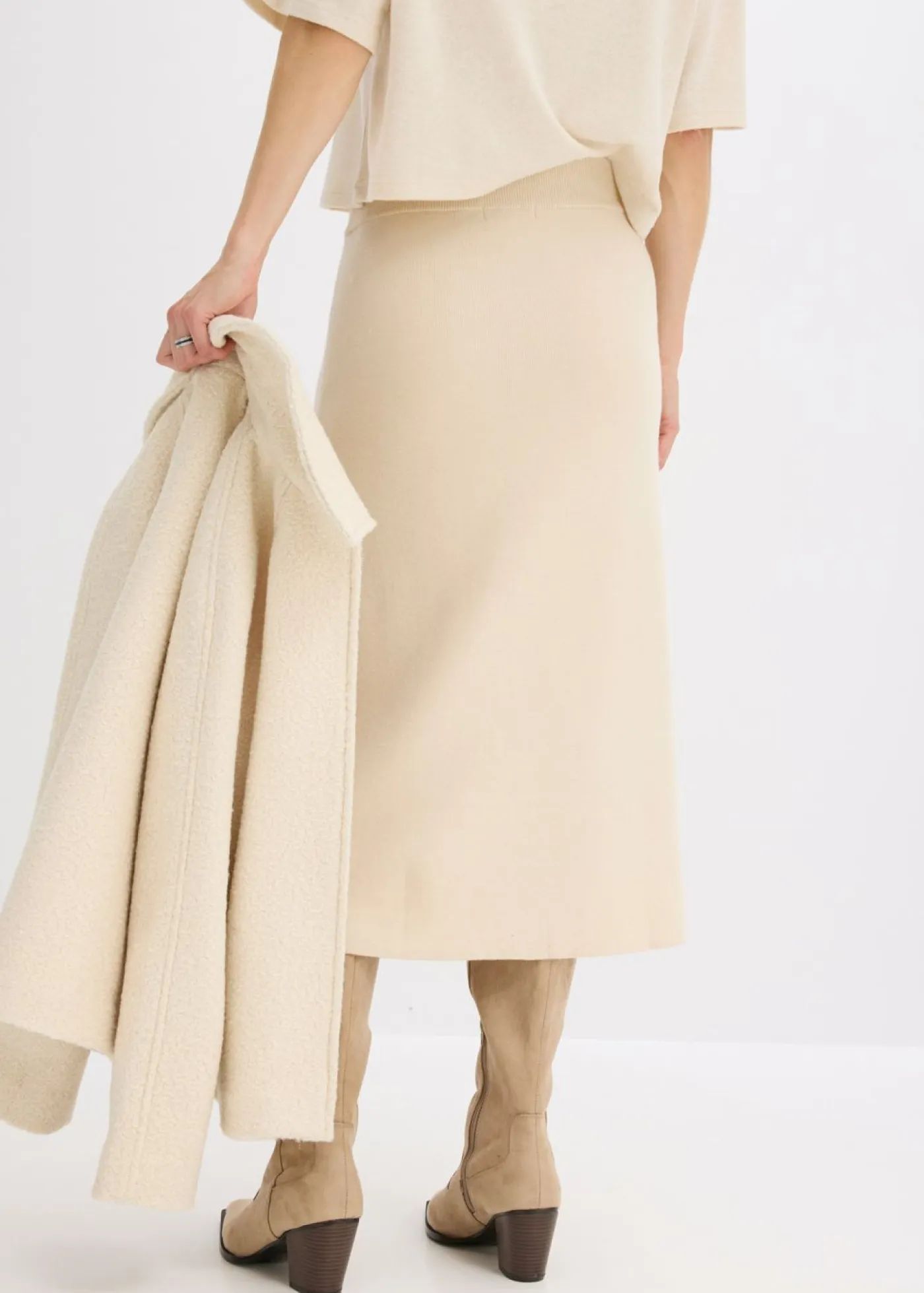 bonprix bonprix Faldas>Falda acampanada de punto gris guijarro moteado