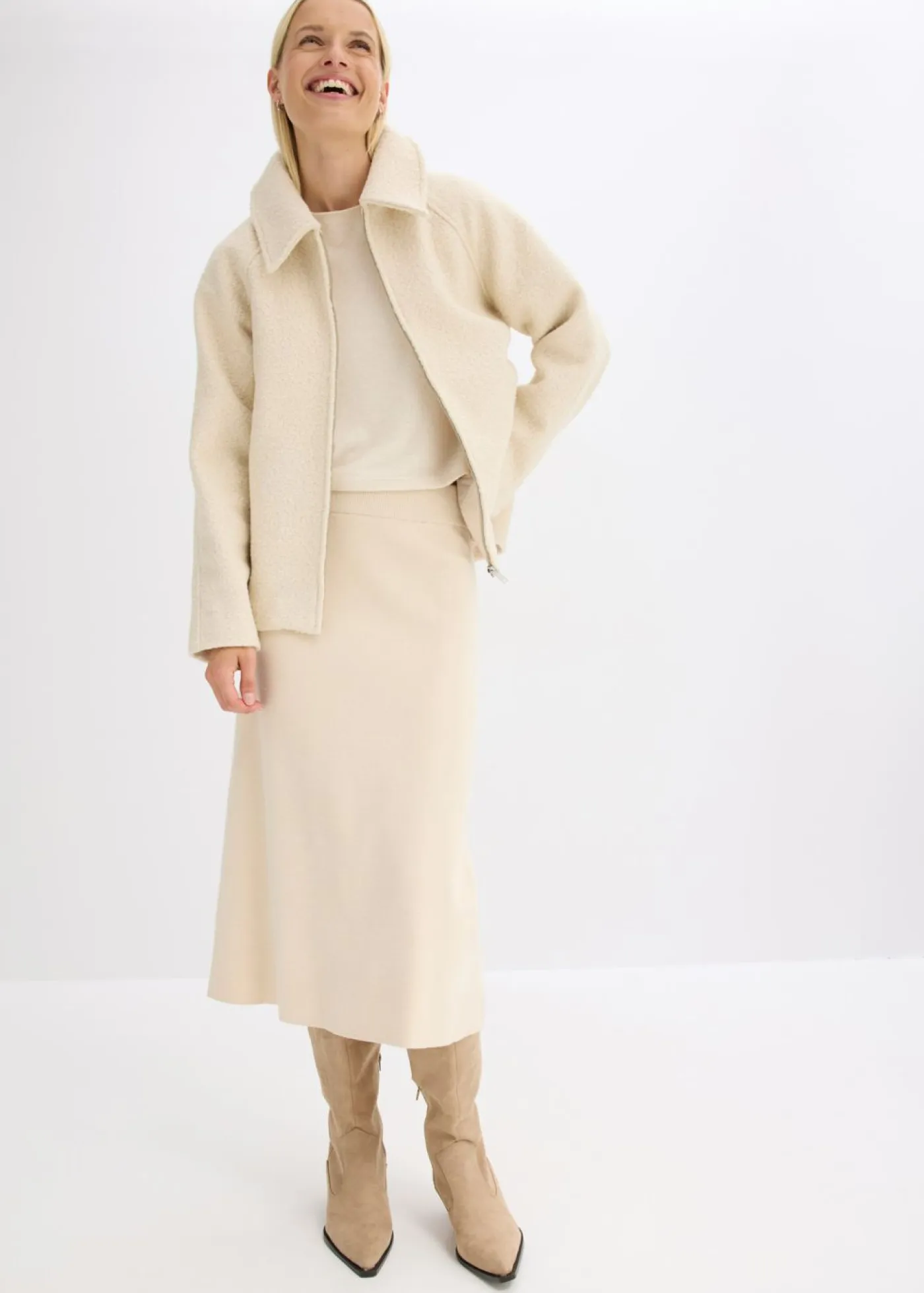 bonprix bonprix Faldas>Falda acampanada de punto gris guijarro moteado