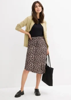 Mujer bonprix bonprix Falda con abertura y estampado de leopardo