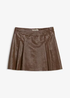 Mujer bonprix bonprix Falda corta de piel sintética con pliegues