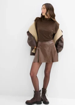 Mujer bonprix bonprix Falda corta de piel sintética con pliegues