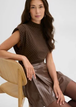 Mujer bonprix bonprix Falda corta de piel sintética con pliegues