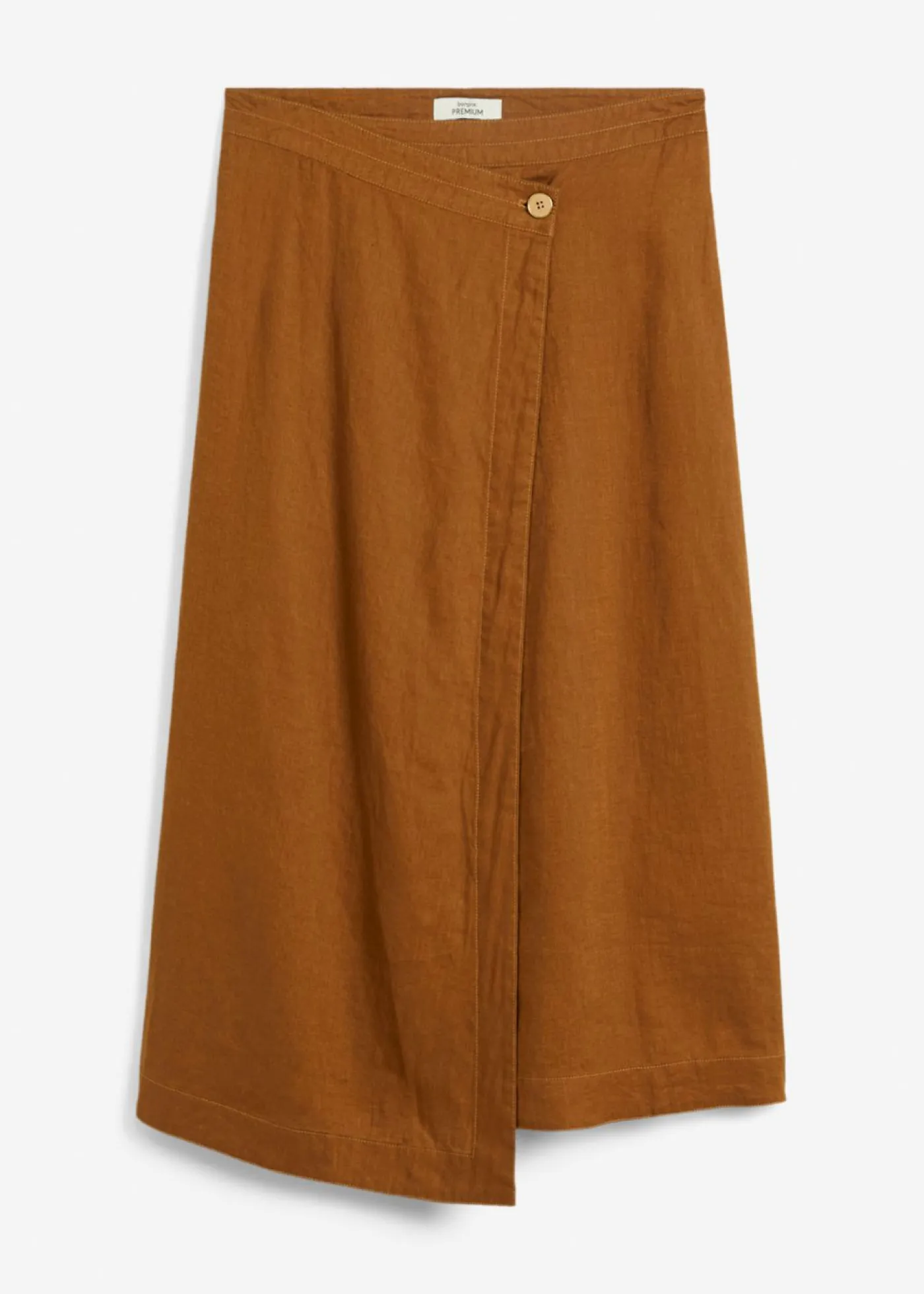 bonprix bonprix Premium|Faldas>Falda cruzada de lino puro Marrón coñac