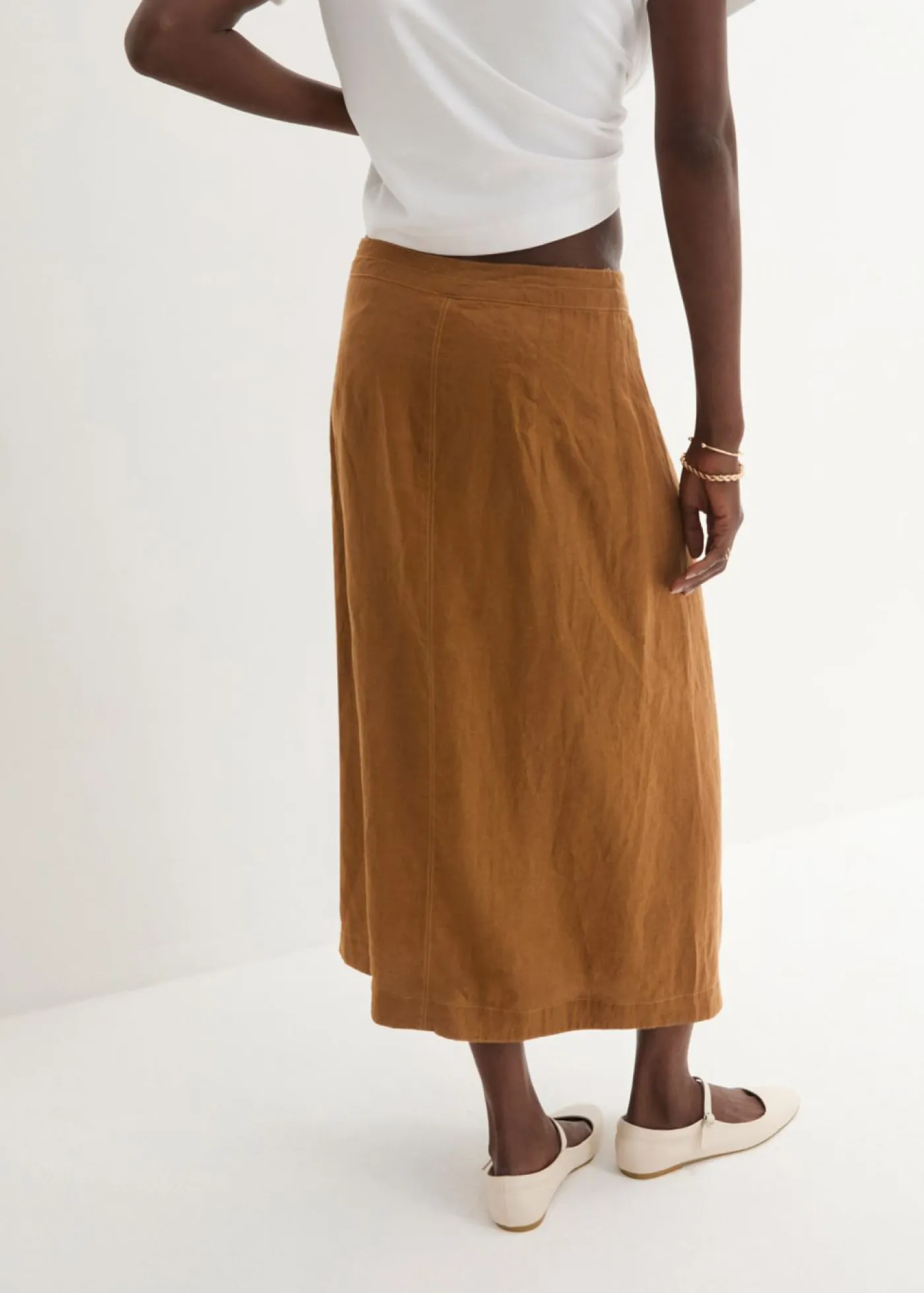 bonprix bonprix Premium|Faldas>Falda cruzada de lino puro Marrón coñac