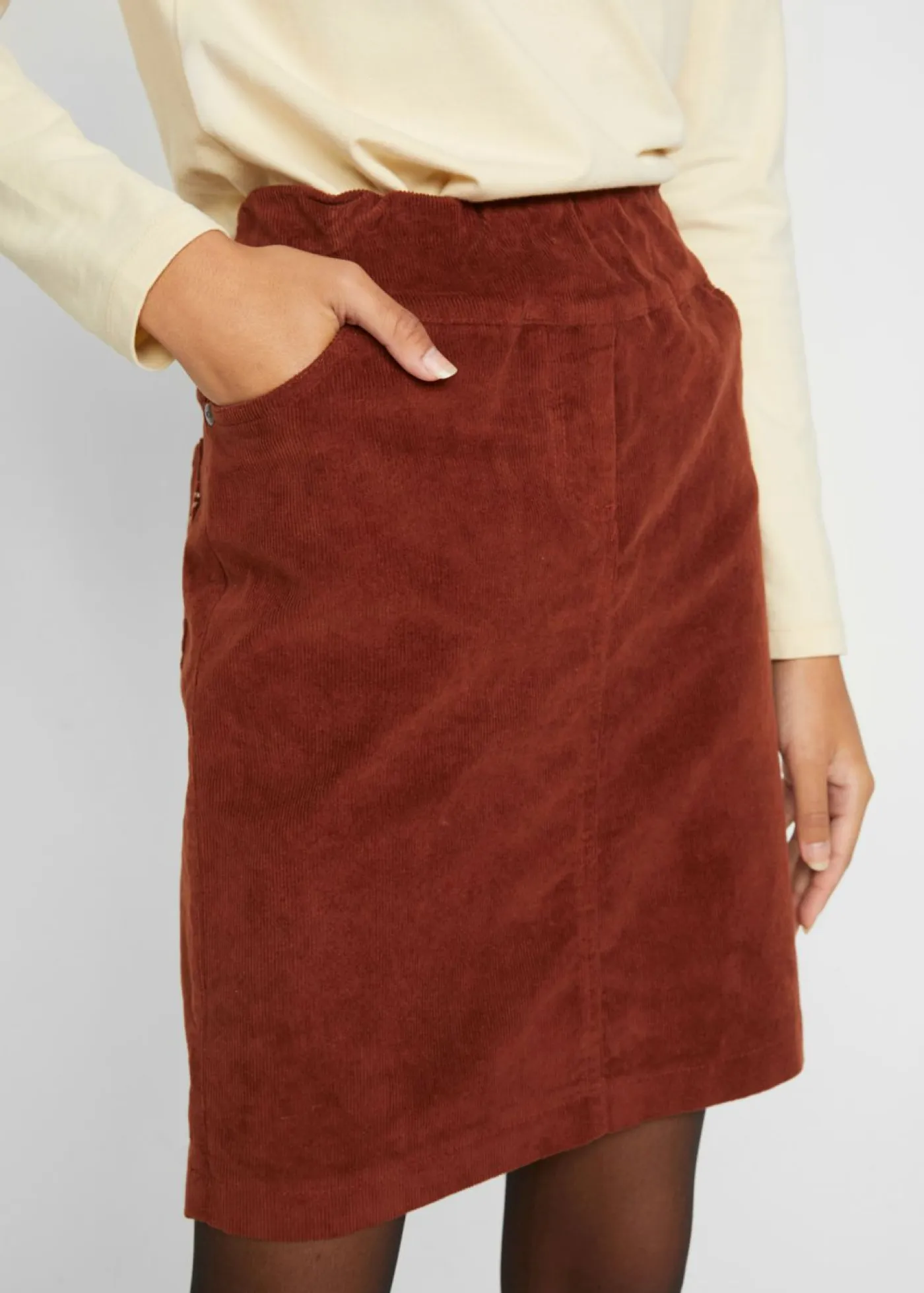 bonprix bonprix Faldas>Falda de algodón de pana, elástica, con cintura cómoda Marrón caoba