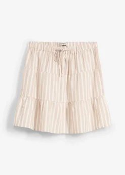 bonprix bonprix Faldas>Falda de capas de mezcla vaporosa de lino beige almendra-blanco lana con rayas