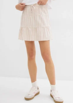 bonprix bonprix Faldas>Falda de capas de mezcla vaporosa de lino beige almendra-blanco lana con rayas