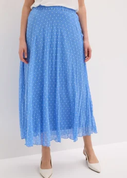 bonprix bonprix Faldas|Novedades>Falda de gasa con look arrugado Azul provenzal-blanco de lunares