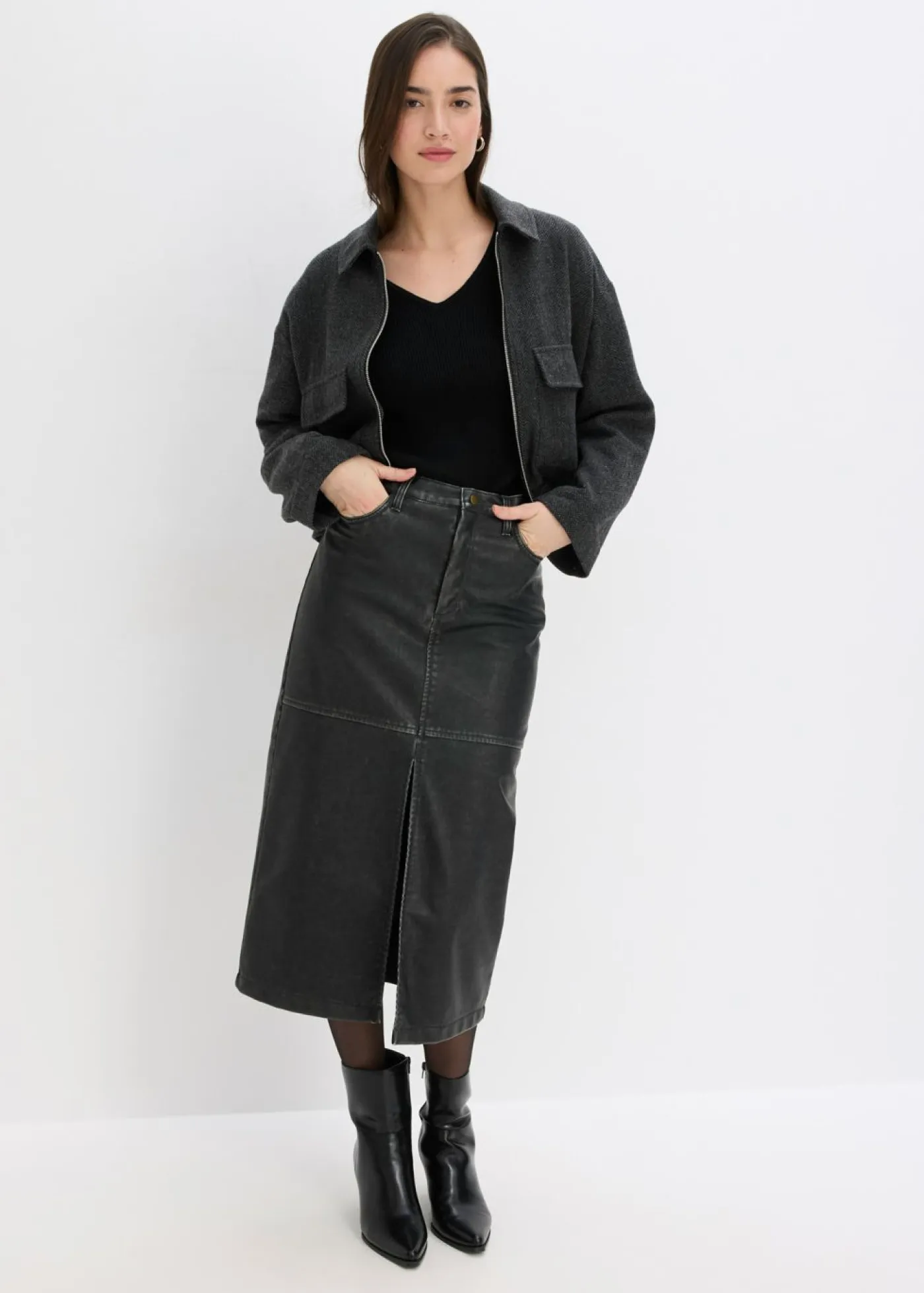 Mujer bonprix bonprix Falda de piel sintética