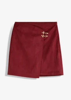 bonprix bonprix Faldas>Falda de piel sintética con aspecto cruzado Rojo rubí