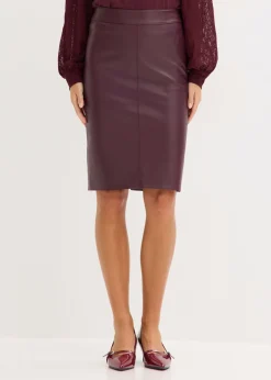 Mujer bonprix bonprix Falda de piel sintética hasta la rodilla con ajuste favorecedor