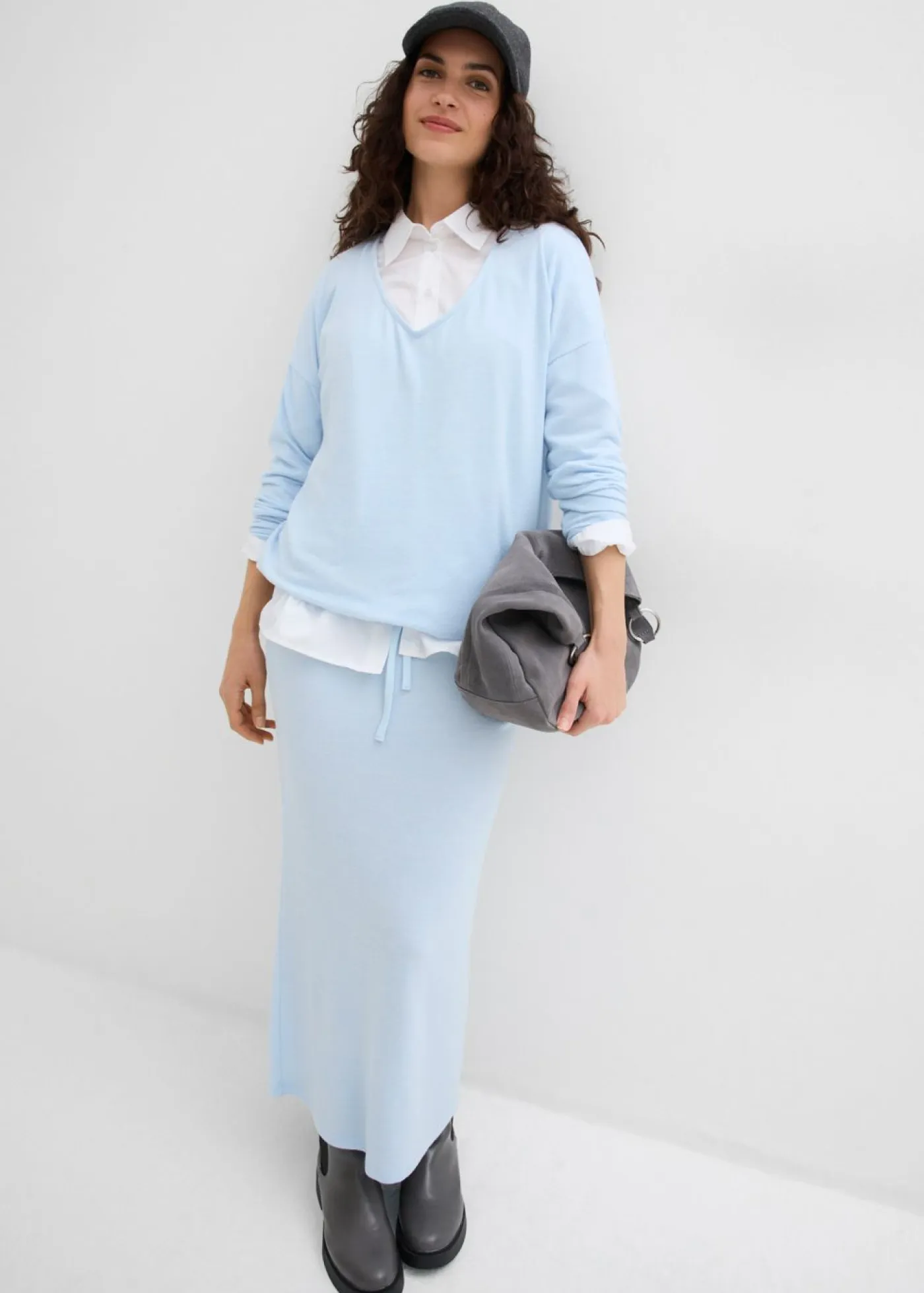 bonprix bonprix Faldas|Ropa Cómoda>Falda de punto con aspecto de punto Azul pálido jaspeado