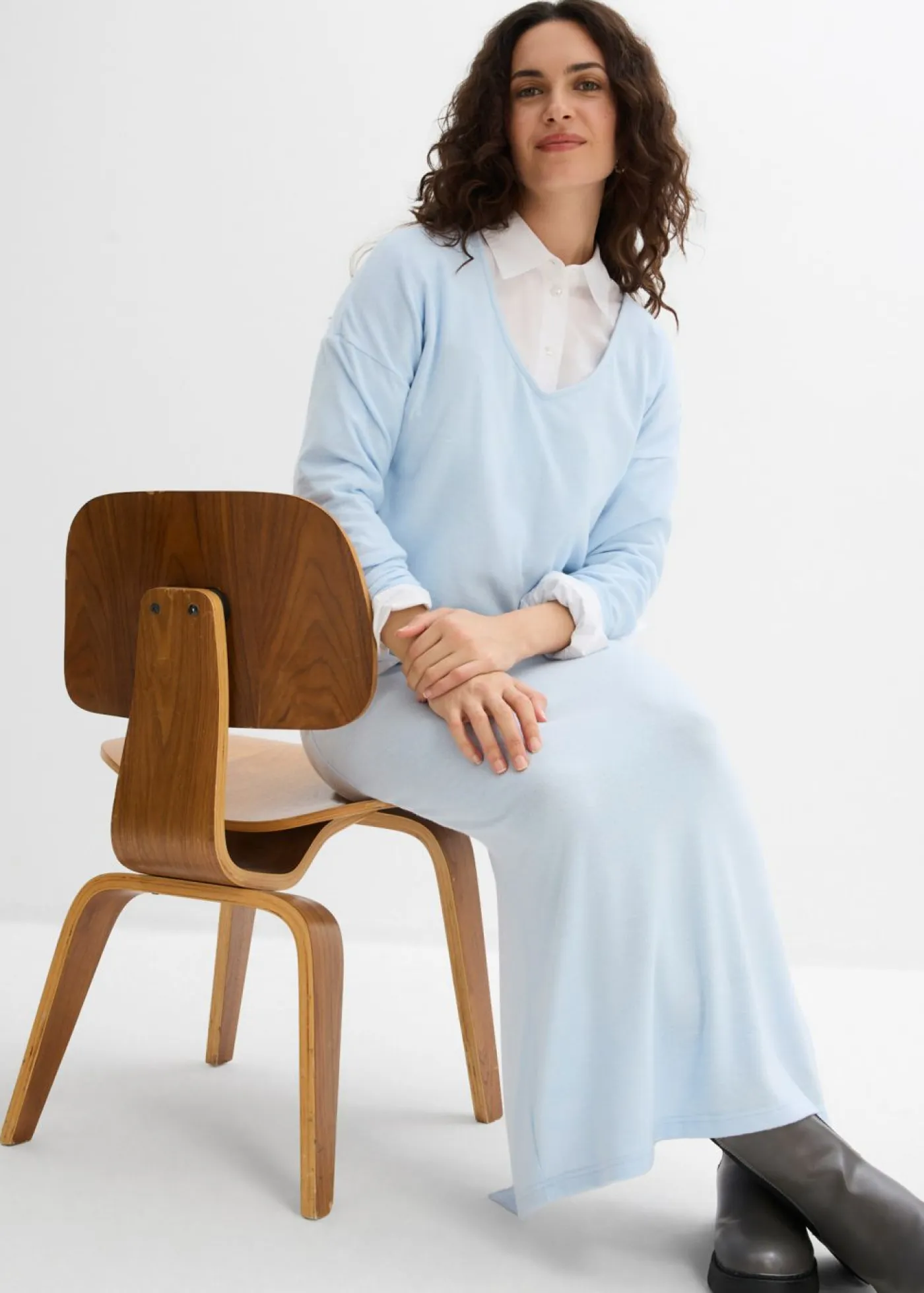 bonprix bonprix Faldas|Ropa Cómoda>Falda de punto con aspecto de punto Azul pálido jaspeado