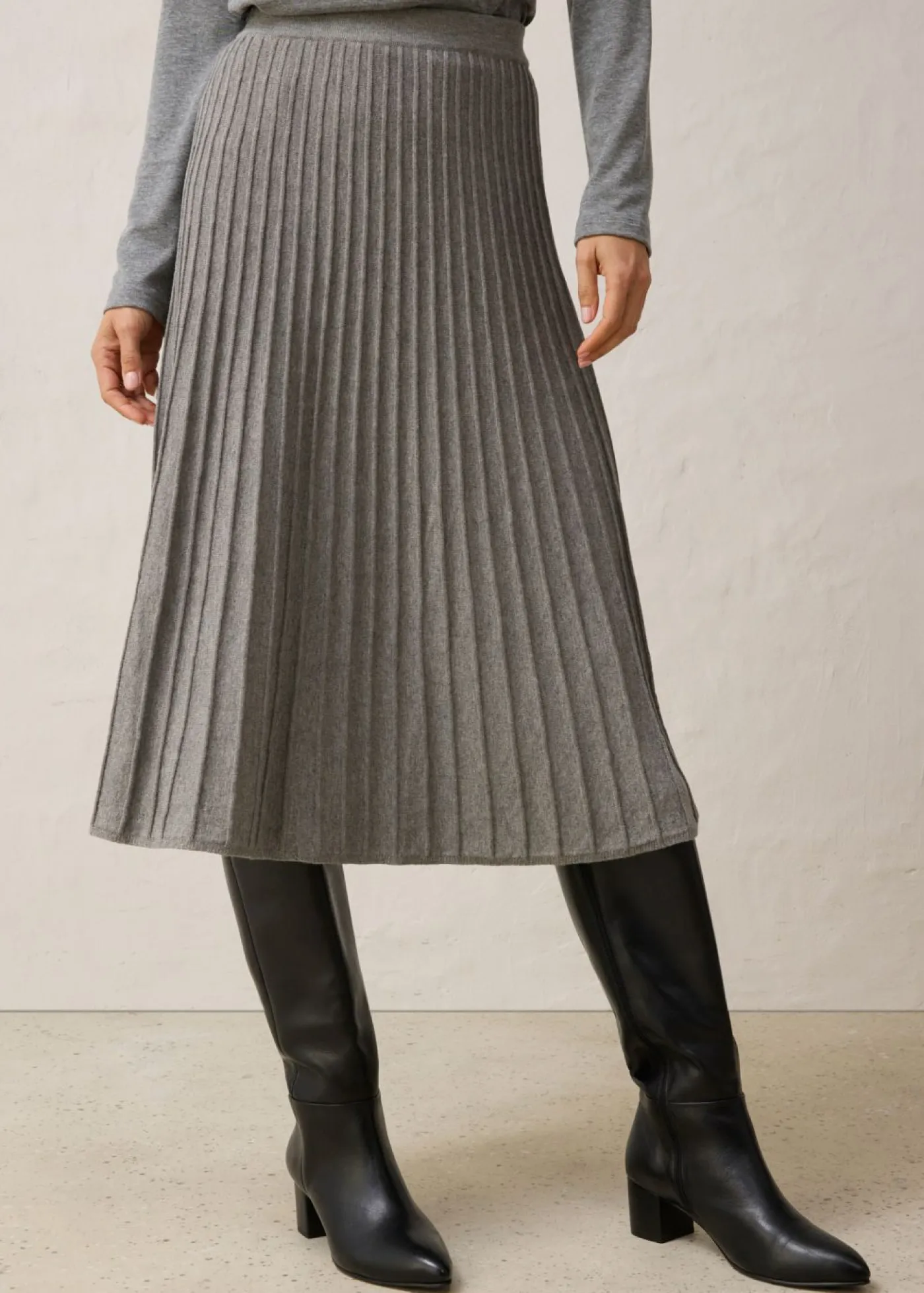 bonprix bonprix Premium|Faldas>Falda de punto con lana merino Gris jaspeado