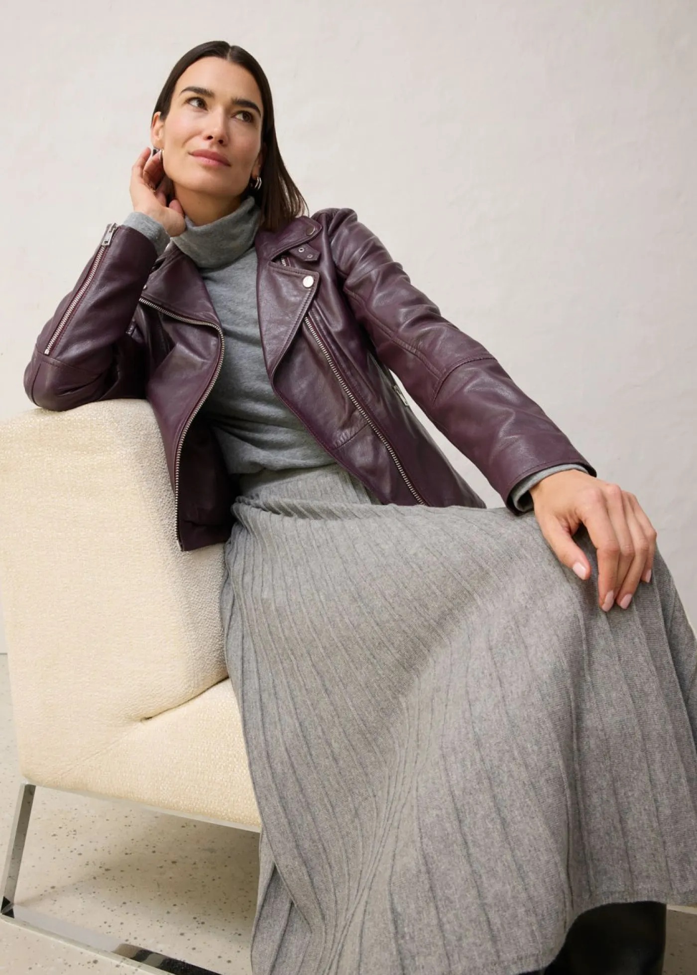 bonprix bonprix Premium|Faldas>Falda de punto con lana merino Gris jaspeado