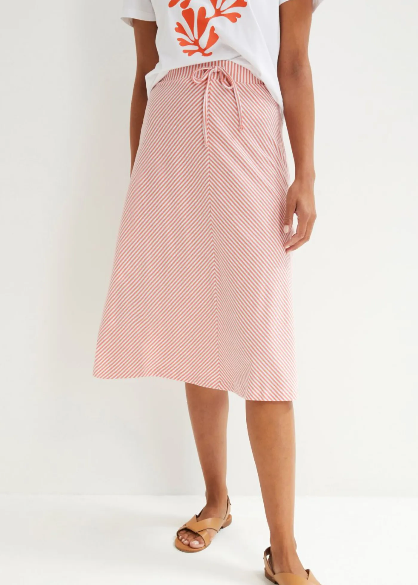 Mujer bonprix bonprix Falda de punto con rayas y largo hasta la rodilla