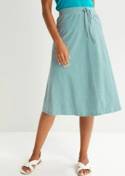 bonprix bonprix Faldas>Falda de punto con rayas y largo hasta la rodilla verde caña-blanco con rayas
