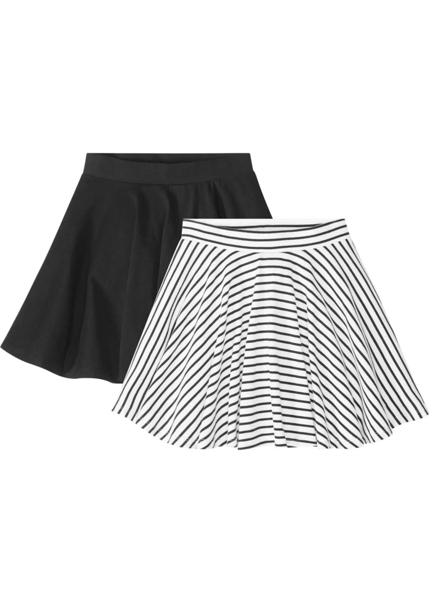 bonprix bonprix Ropa 9 A 16 Años·Faldas|Ropa 9 A 16 Años·Packs De Ropa>Falda de punto de algodón orgánico puro (2 unidades) Negro + negro-blanco de rayas