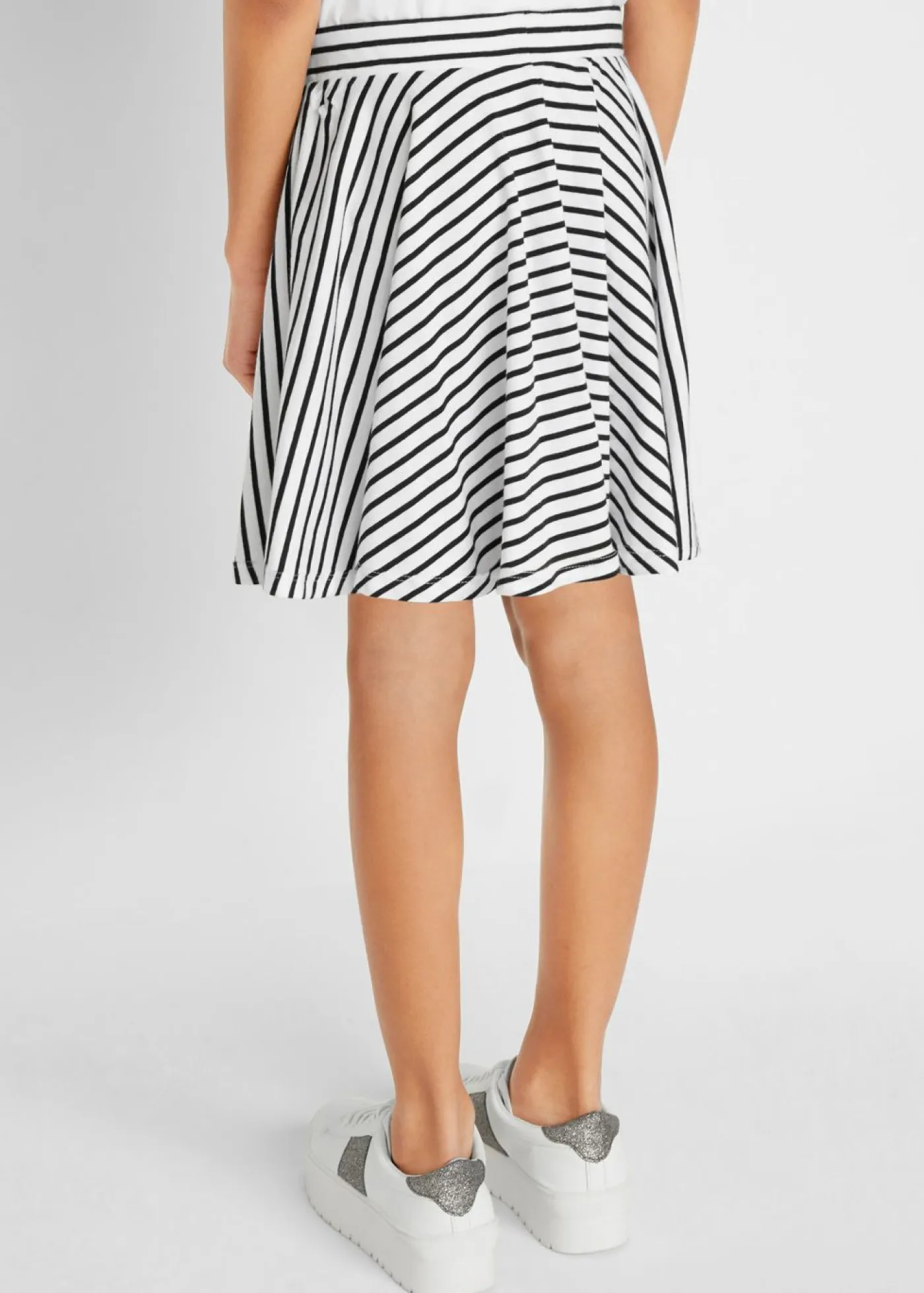 bonprix bonprix Ropa 9 A 16 Años·Faldas|Ropa 9 A 16 Años·Packs De Ropa>Falda de punto de algodón orgánico puro (2 unidades) Negro + negro-blanco de rayas