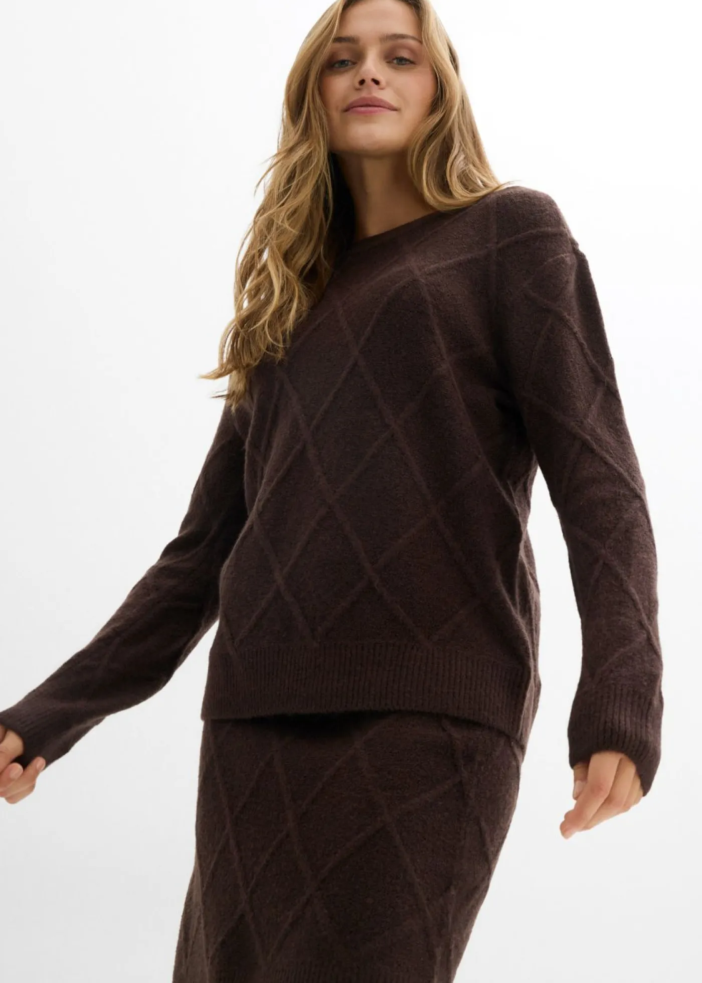 bonprix bonprix Faldas>Falda de punto trenzado Marrón oscuro