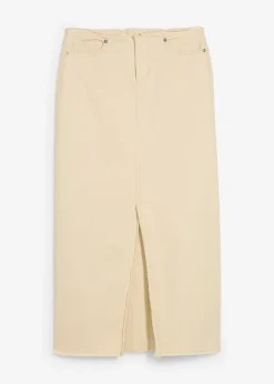 bonprix bonprix Faldas>Falda de sarga con flecos gris guijarro