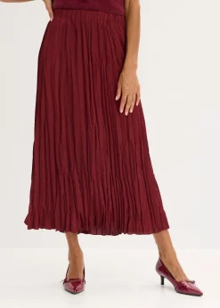 bonprix bonprix Faldas>Falda de satén con efecto arrugado Rojo rubí
