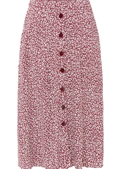 bonprix bonprix Faldas>Falda de viscosa hasta la rodilla con bolsillos y cintura cómoda estampado leo mora oscuro/blanco