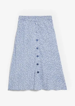 bonprix bonprix Faldas>Falda de viscosa hasta la rodilla con bolsillos y cintura cómoda estampado leo azul vaquero/blanco