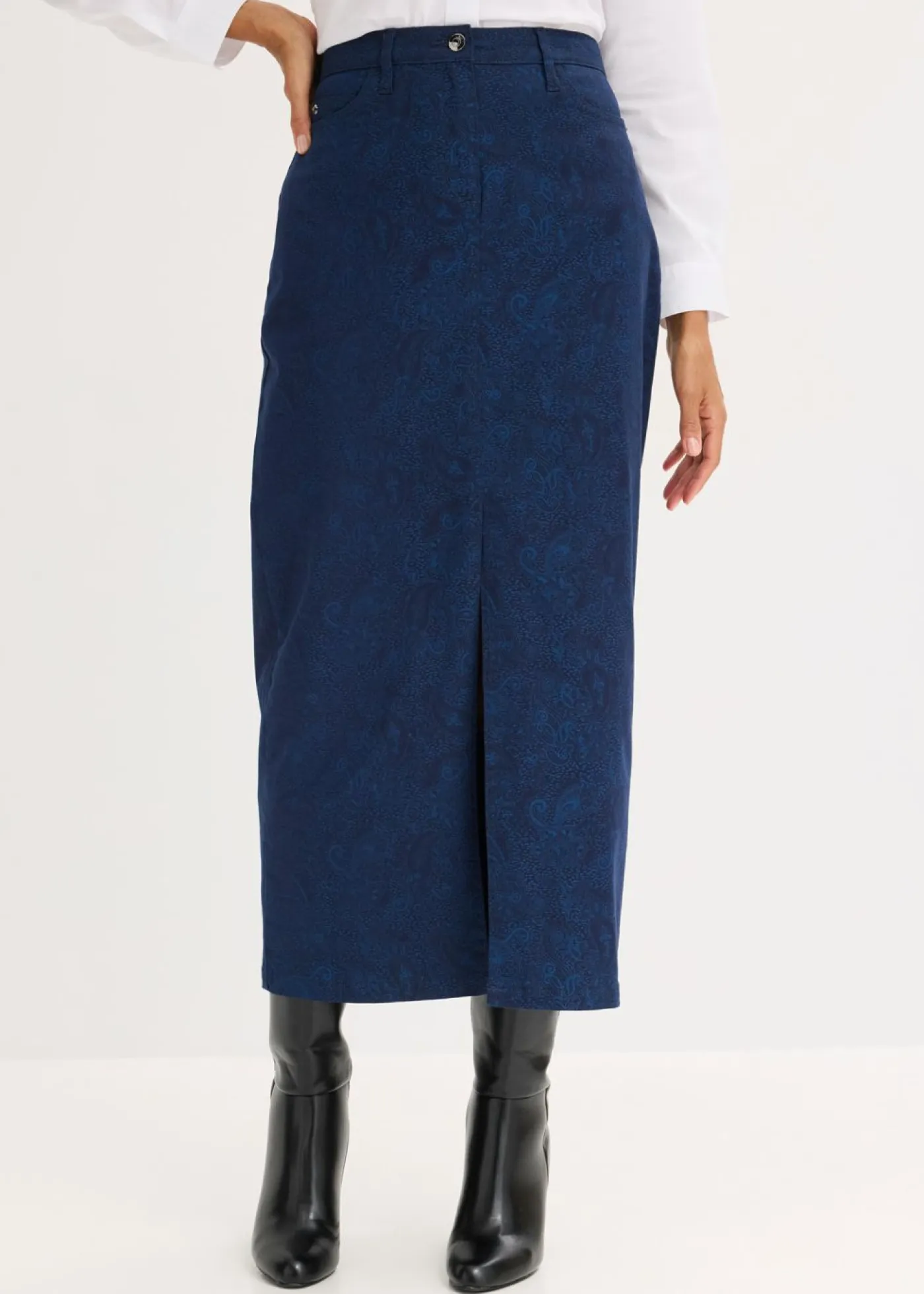 bonprix bonprix Faldas>Falda elástica de algodón Azul marino-índigo claro