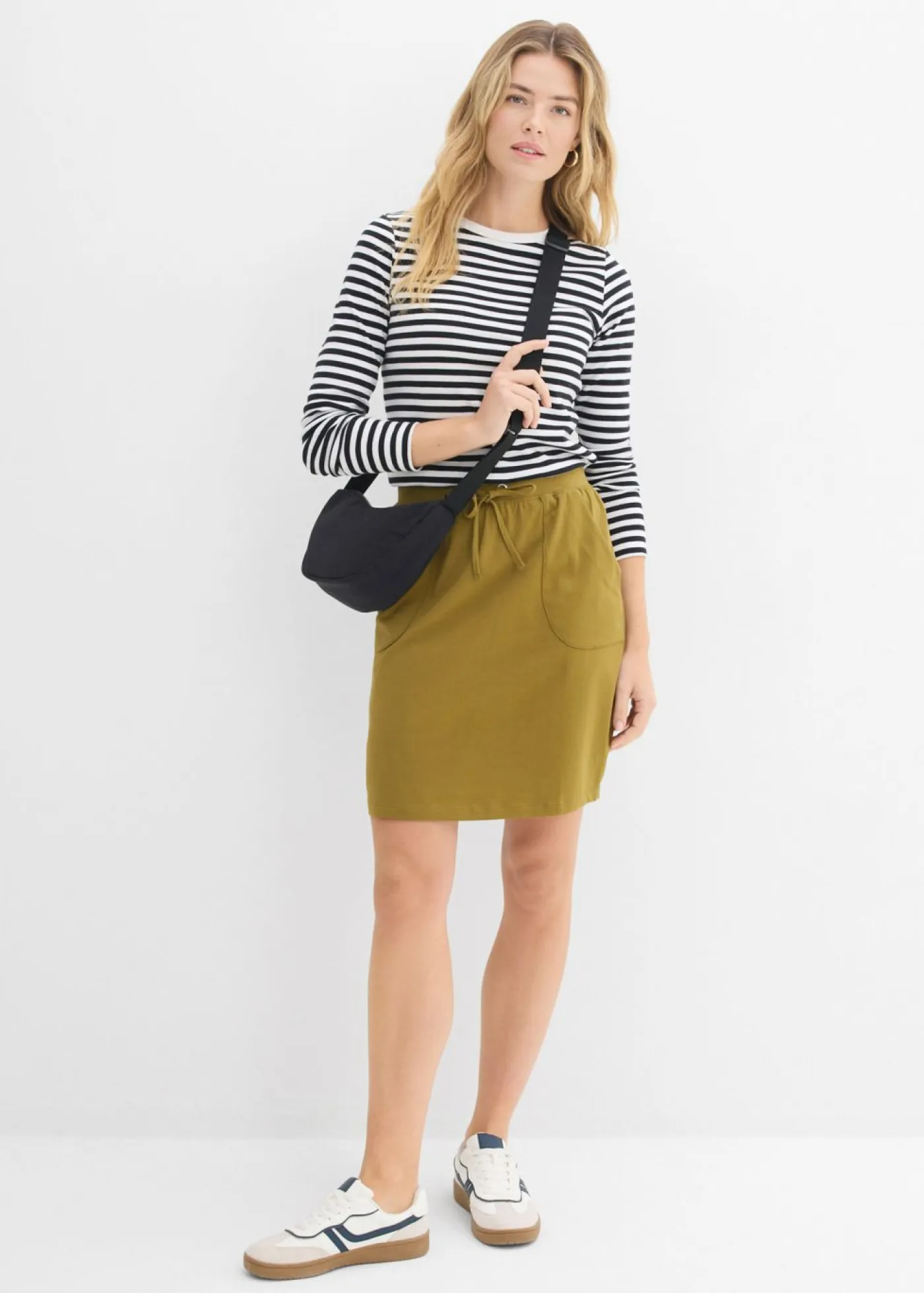 bonprix bonprix Básicos|Faldas>Falda elástica de algodón orgánico Verde-natural