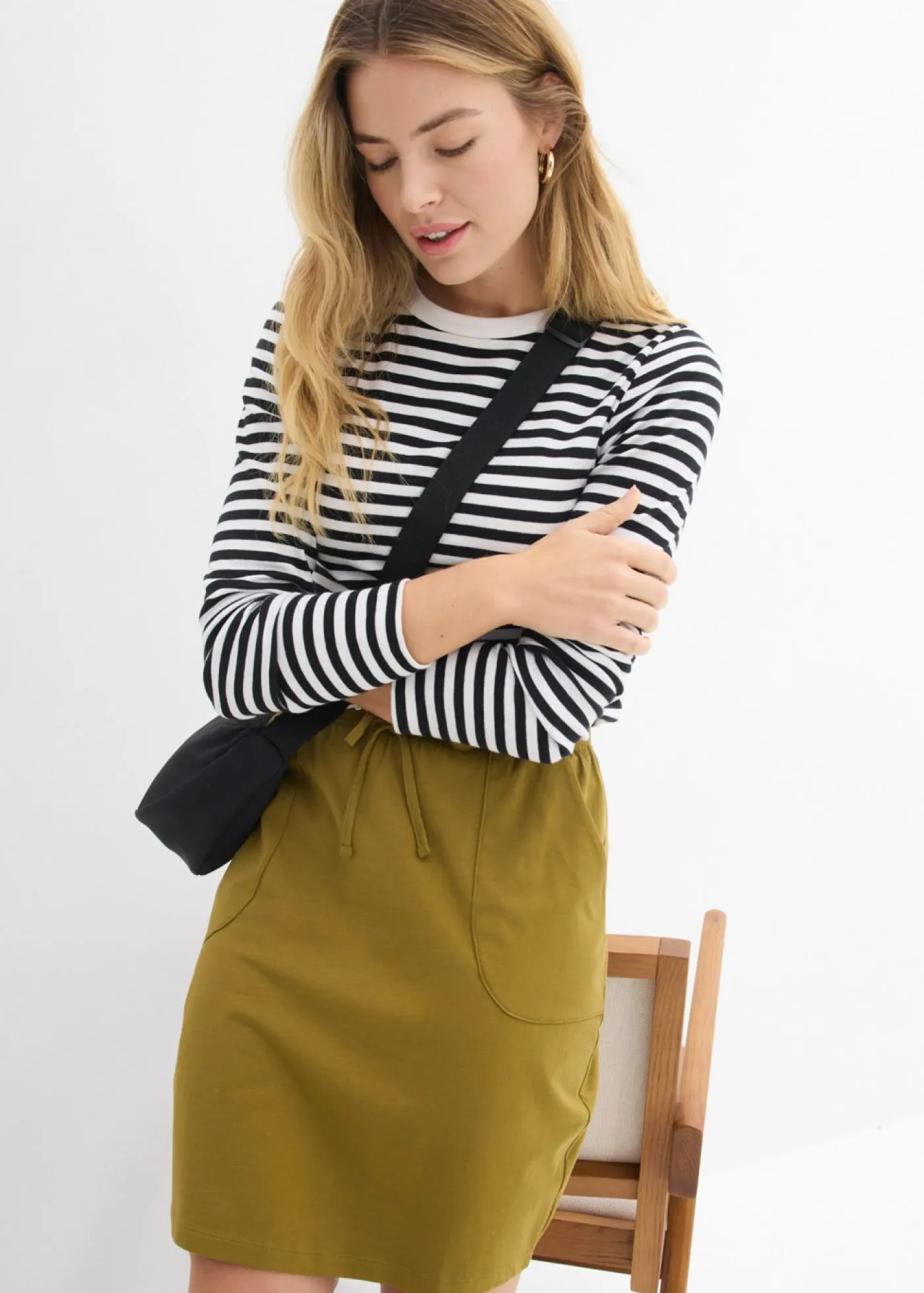 bonprix bonprix Básicos|Faldas>Falda elástica de algodón orgánico Verde-natural