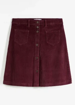 bonprix bonprix Faldas>Falda elástica de pana con botones rojo avellana