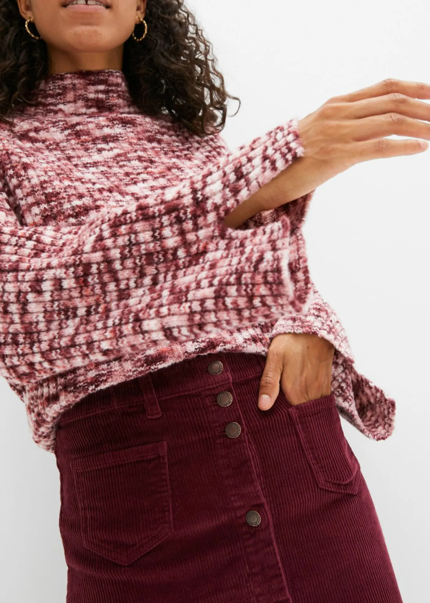 bonprix bonprix Faldas>Falda elástica de pana con botones rojo avellana