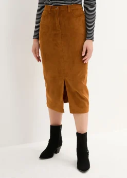 Mujer bonprix bonprix Falda elástica de pana con largo midi