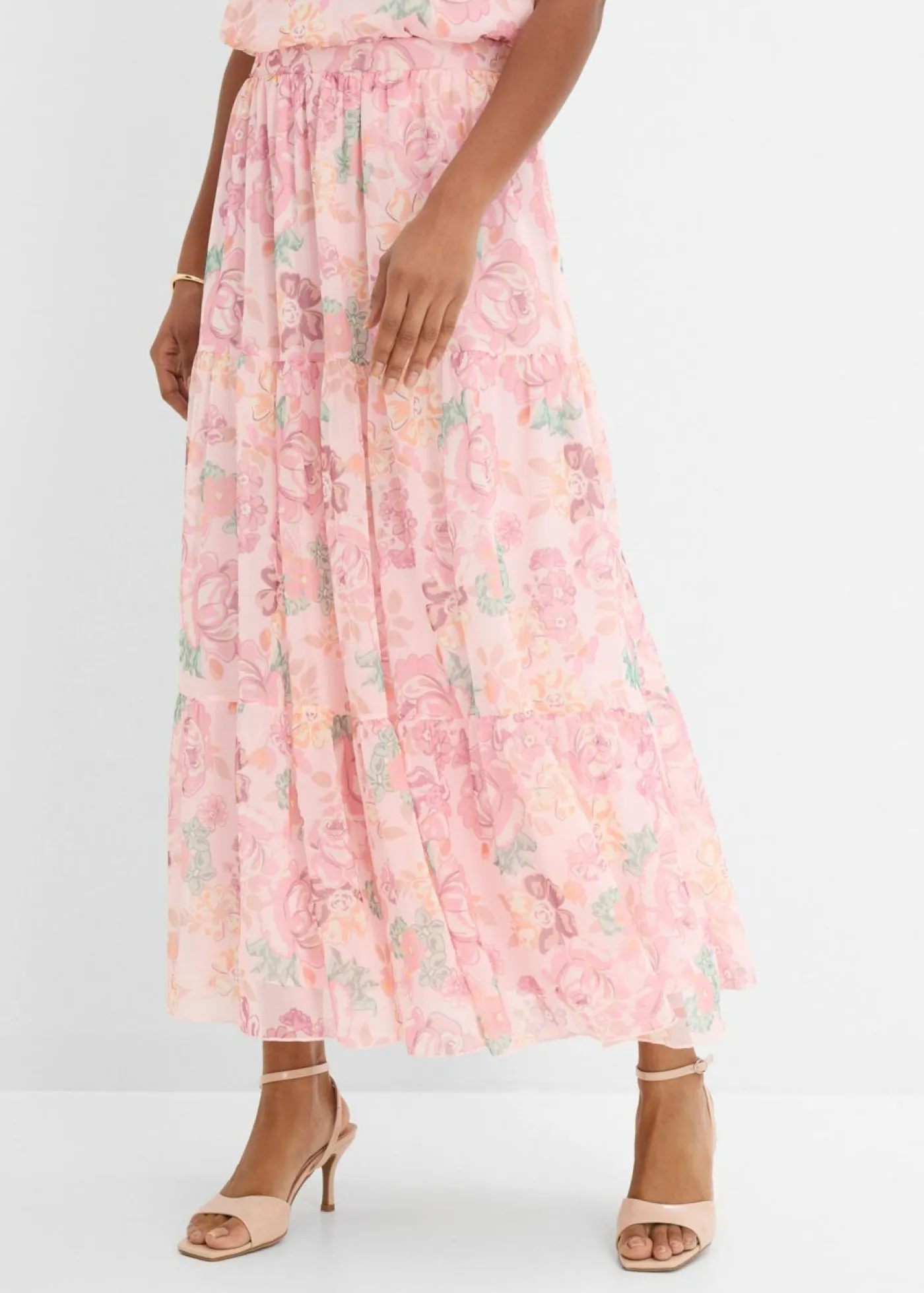 bonprix bonprix Faldas|Tallas Pequeñas>Falda larga de malla suave Rosa claro de flores