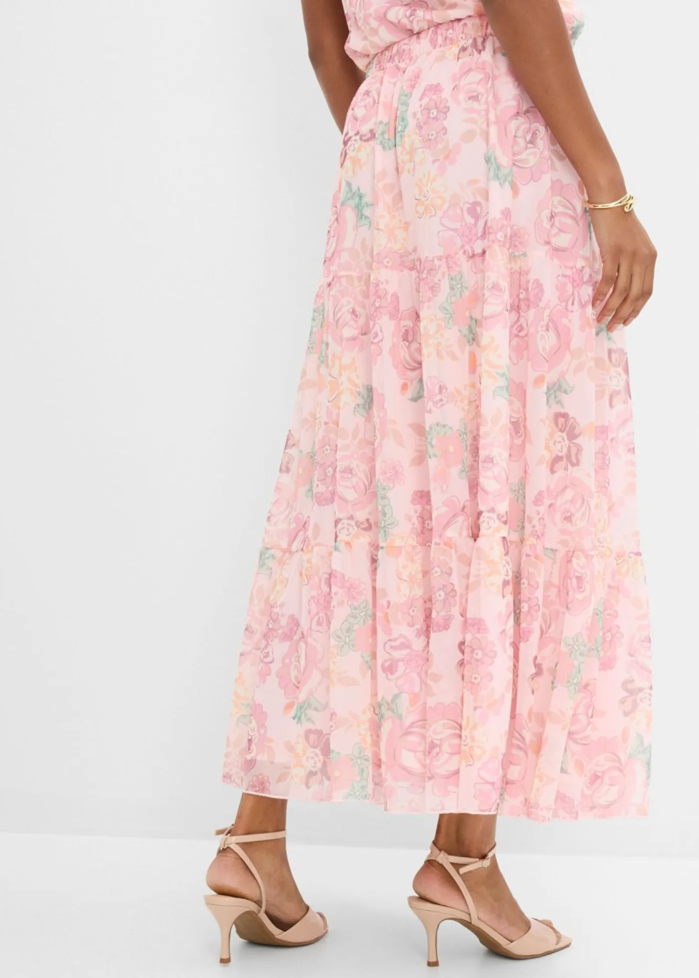 bonprix bonprix Faldas|Tallas Pequeñas>Falda larga de malla suave Rosa claro de flores