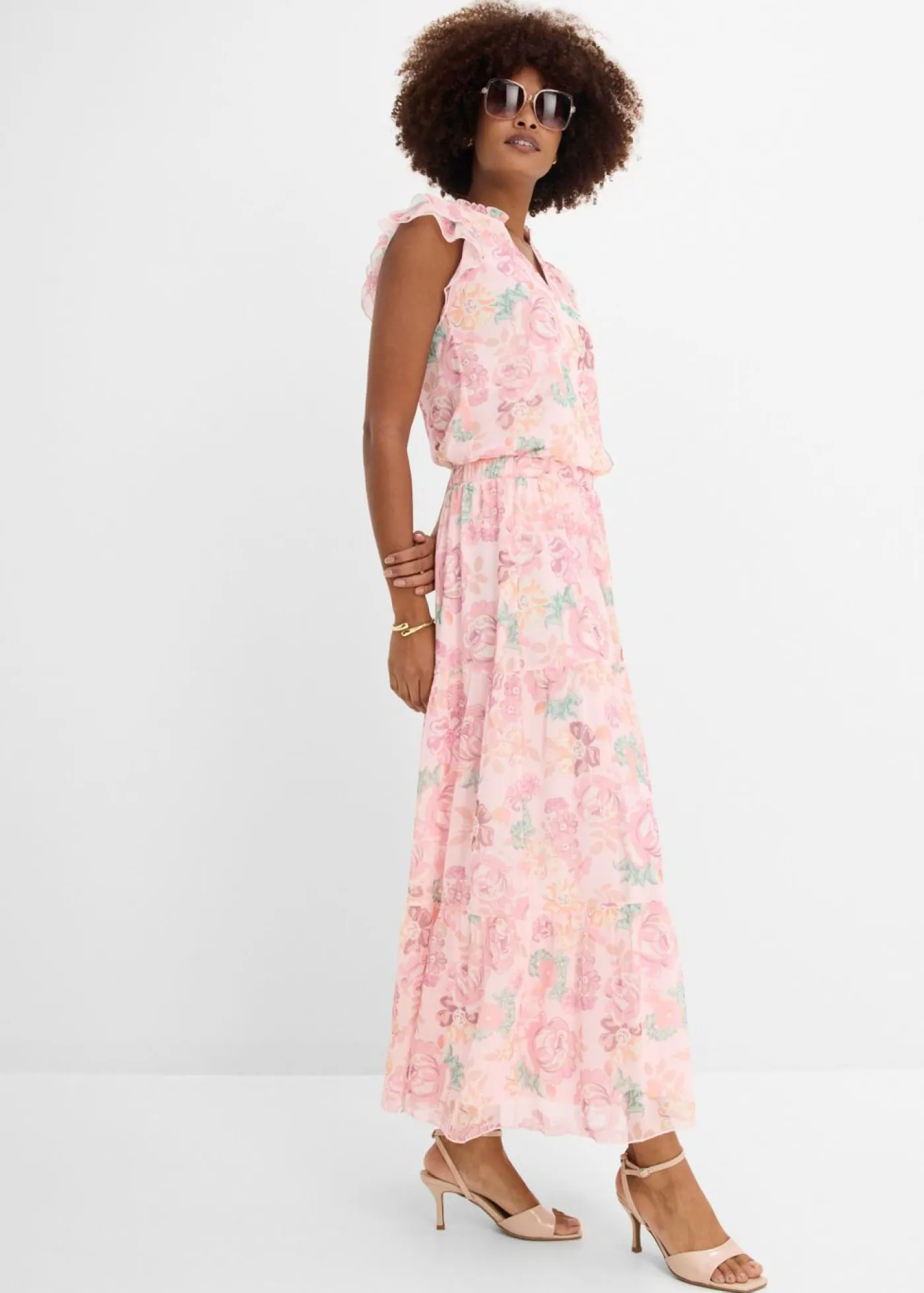 bonprix bonprix Faldas|Tallas Pequeñas>Falda larga de malla suave Rosa claro de flores