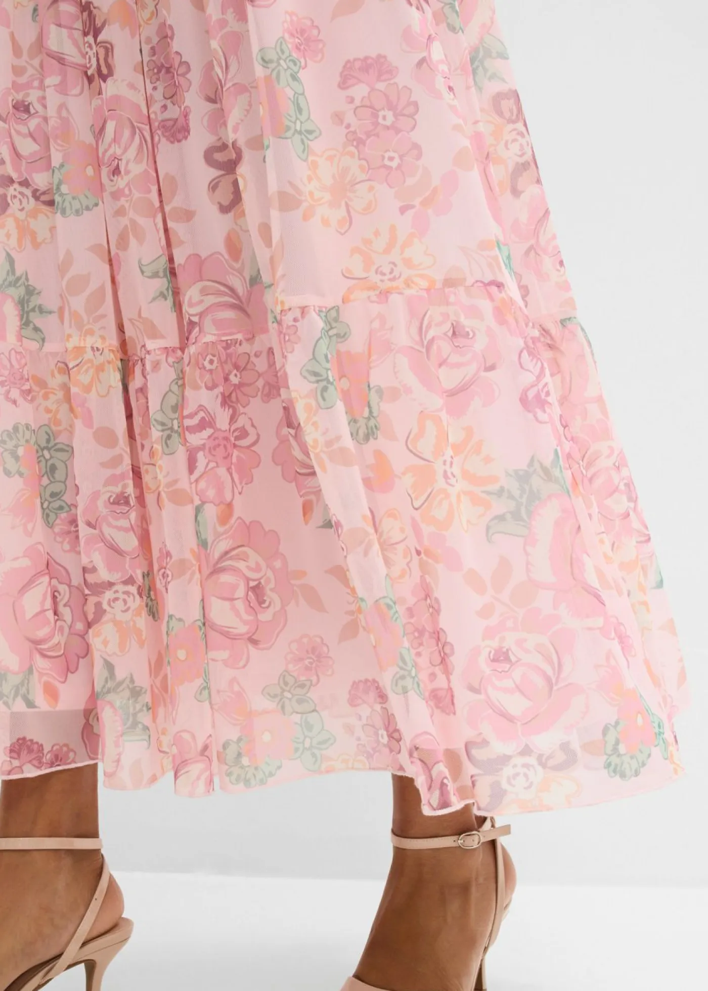 bonprix bonprix Faldas|Tallas Pequeñas>Falda larga de malla suave Rosa claro de flores