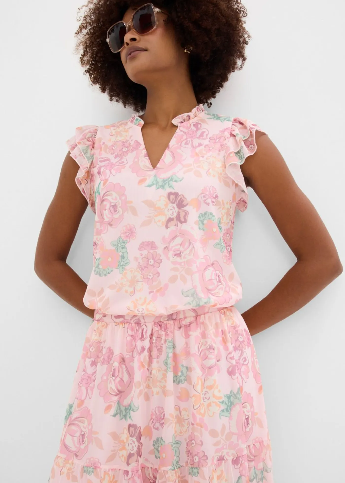 bonprix bonprix Faldas|Tallas Pequeñas>Falda larga de malla suave Rosa claro de flores