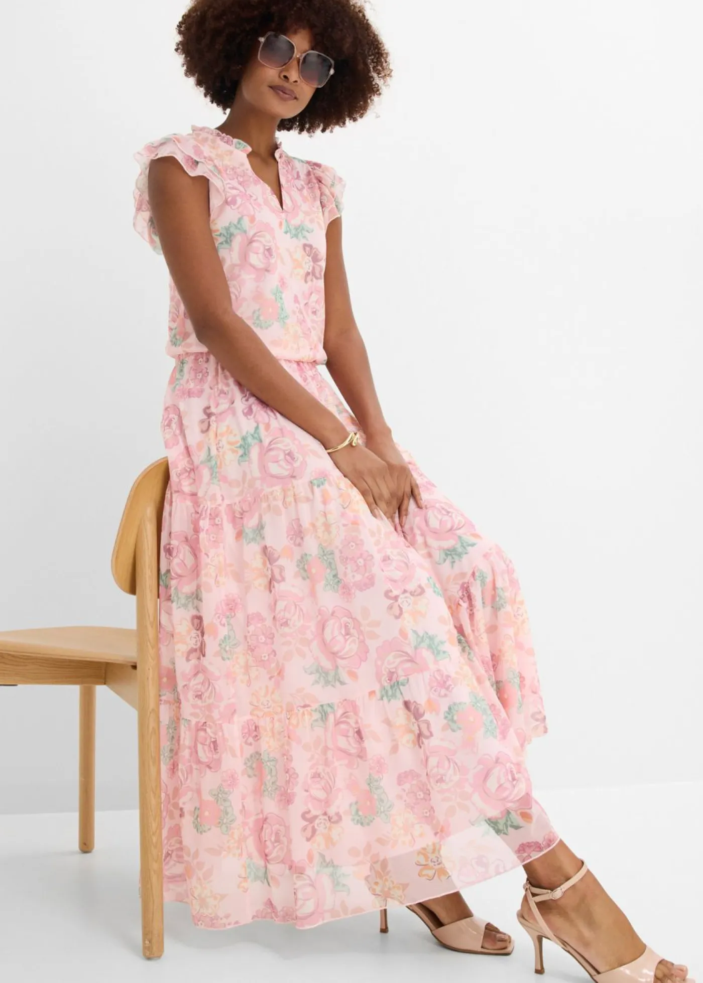 bonprix bonprix Faldas|Tallas Pequeñas>Falda larga de malla suave Rosa claro de flores