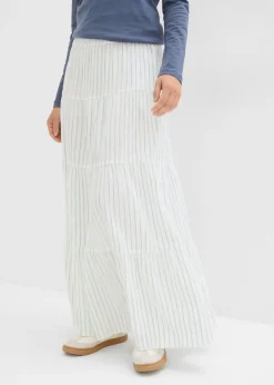 bonprix bonprix Faldas>Falda larga de rayas de algodón puro azul hielo-blanco lana con rayas