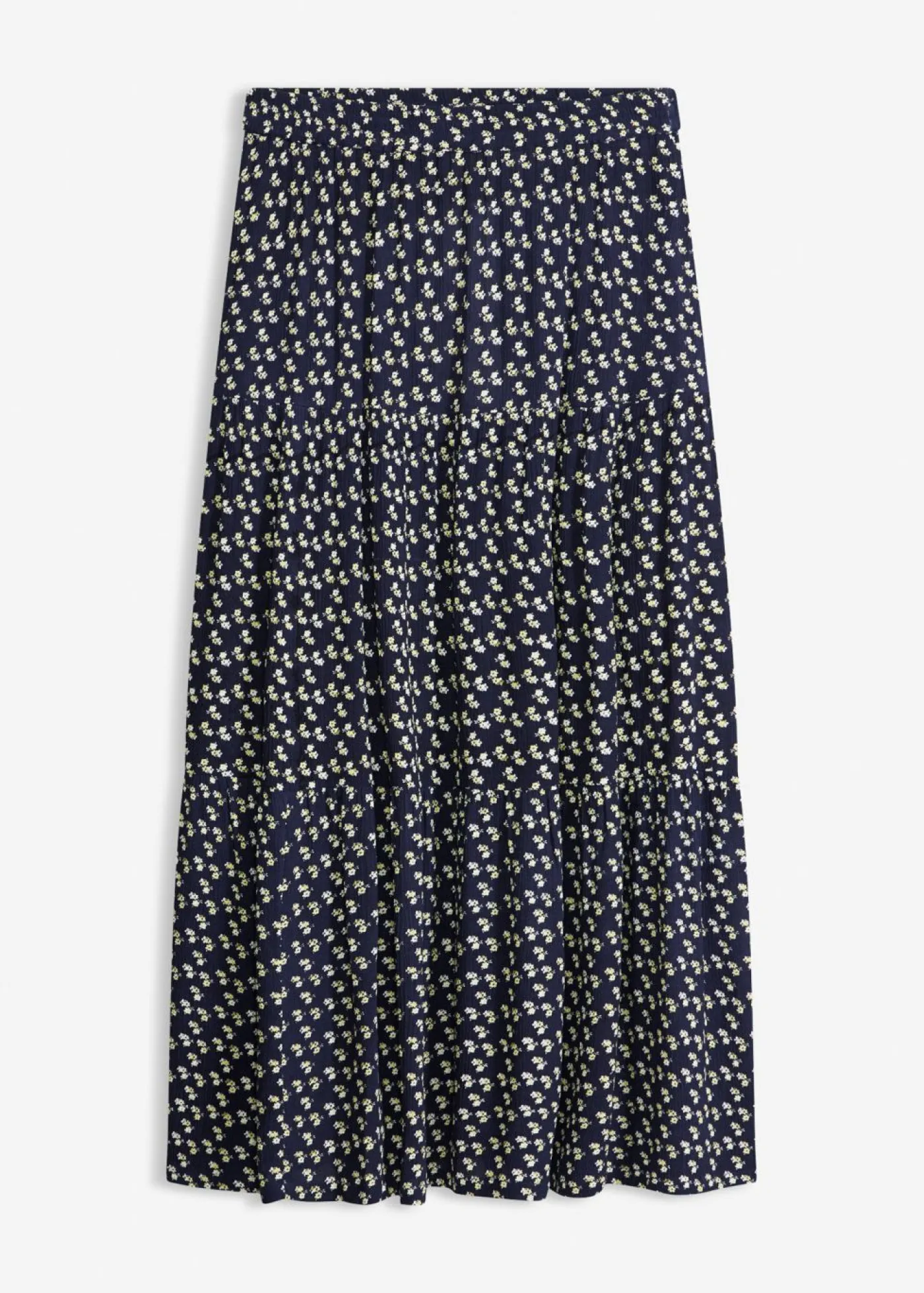 bonprix bonprix Faldas|Novedades>Falda maxi a capas con viscosa estructurada Azul marino de flores