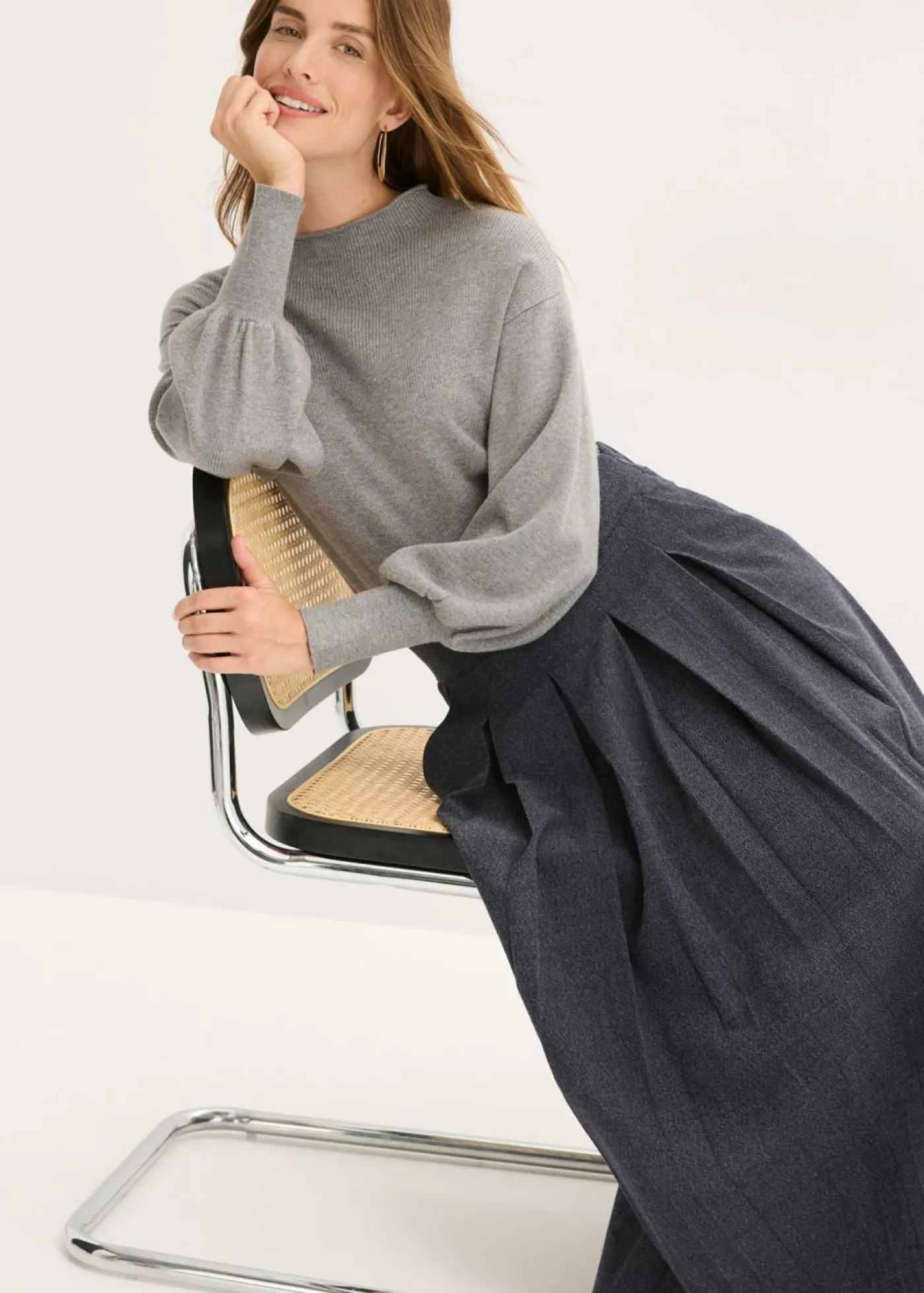 bonprix bonprix Faldas|Tallas Pequeñas>Falda midi Azul tinta jaspeado