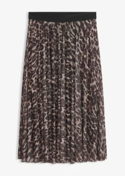 bonprix bonprix Faldas|Novedades>Falda midi acampanada con malla Marrón-negro con estampado de leopardo