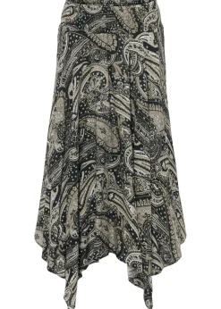 bonprix bonprix Faldas>Falda midi asimétrica de viscosa pura Negro/beige arena con patrón paisley