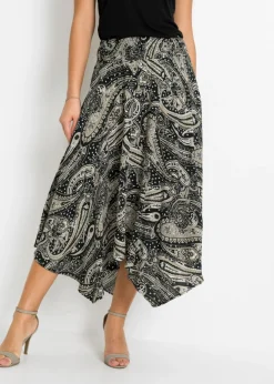 bonprix bonprix Faldas>Falda midi asimétrica de viscosa pura Negro/beige arena con patrón paisley