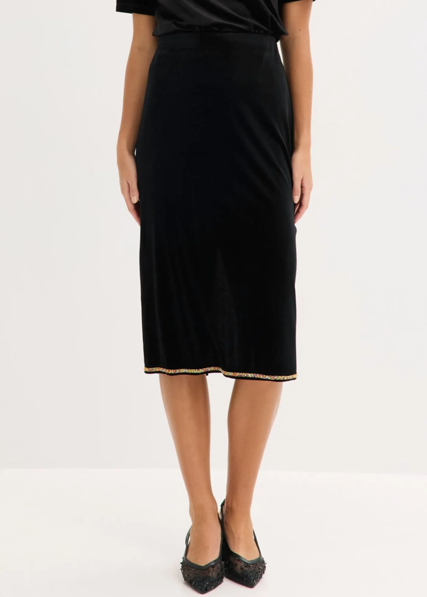 Mujer bonprix bonprix Falda midi con piedras brillantes